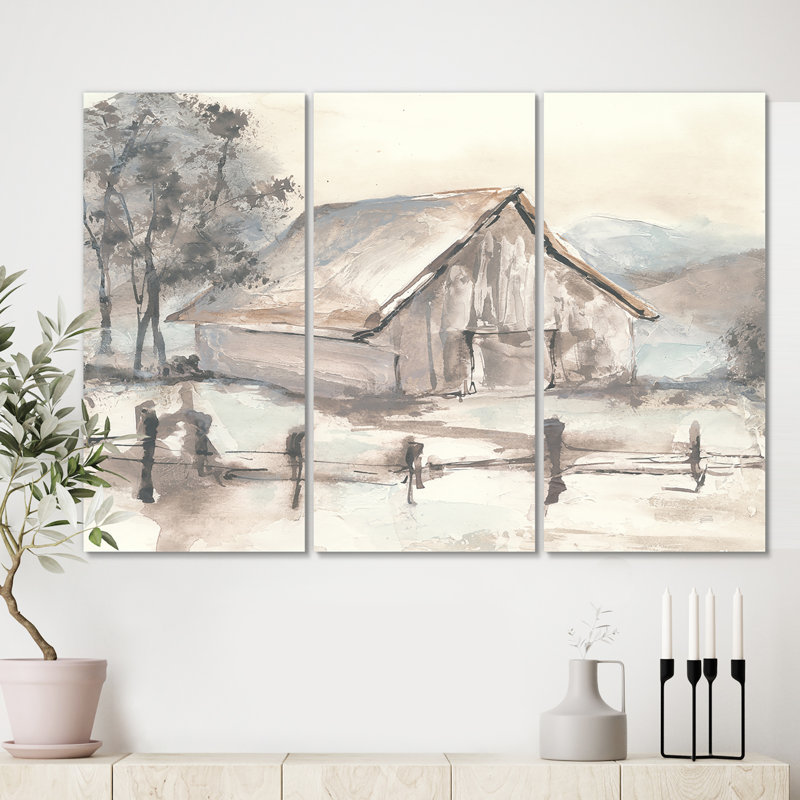« campagne grange gray vii », reproduction d’image multi-pièces sur toile tendue, H 32 po x l 48 po x P 1 po