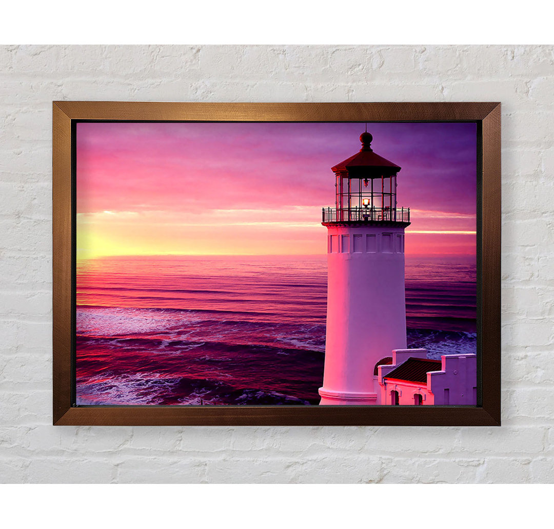 Gerahmtes Leinwandbild Lighthouse Pink Sunset