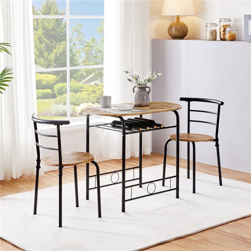 2 - Person Dining Set, 80 cm L x 53 cm W x 75.5 cm H, Brown/Black