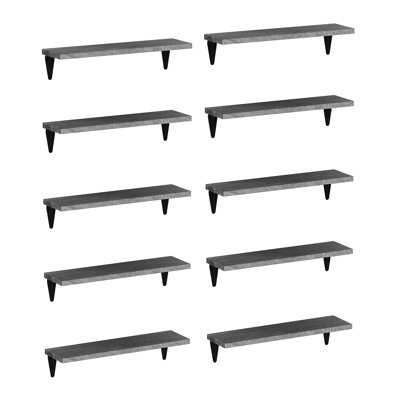 17" X 4.5" Wall Bookshelves, Real Wooden Shelves, Hanging Shelves For Wall, Floating Shelves For Living Room And Office Supplies, Rustic & Boho Decor, Home Organization, Gray, 10 Pcs