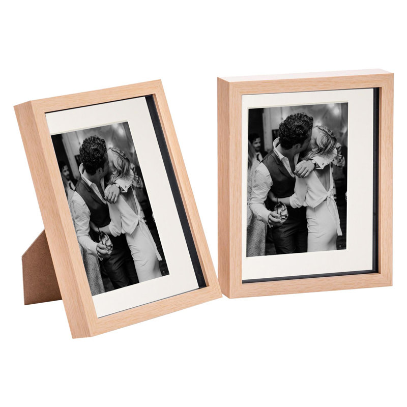 Nicola Spring - 3D Box Photo Frames - 5 x 7" with 4 x 6" Mount, Light Wood/White, 8" x 10"