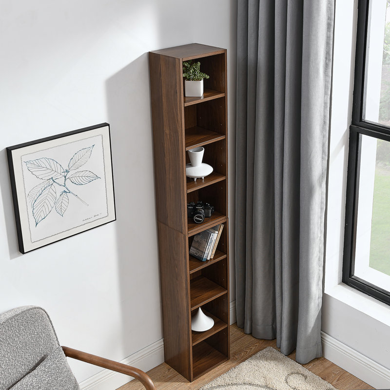 8-Tier Media Tower Rack, CD DVD Slim Storage Cabinet With Adjustable Shelves, Tall Narrow Bookcase Display Bookshelf For Home Office,Multi-Functional Double-Decker Bookcase