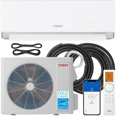 Climatiseur et chauffage mini-split TOSOT 12 000 BTU 24,5 SEER2, certifié Energy Star, unité de climatisation Inverter sans conduit avec Wi-Fi, compatible avec un système ERV en option, 110-120 V, série Aoraki, blanc