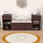 Banc de hall d'entrée avec coussin, compartiments rabattables, tiroirs et tablettes ouvertes-2102305512