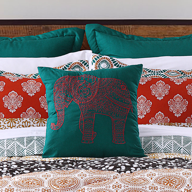Bohemian Turquoise/Orange Microfiber Reversible 7 Piece Comforter Set, King Comforter + 6 Additional Pieces