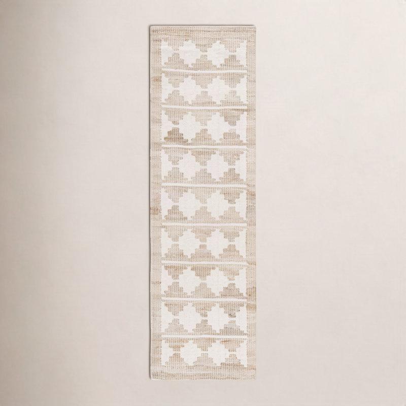 Tapis ivoire / naturel en jute / laine tissé à la main Collette Belbin, Tapis de couloir 2 pi 3 po x 8 pi
