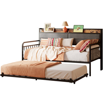 Daybed With Trundle Day Bed With Upholstered Headboard And Charging Station