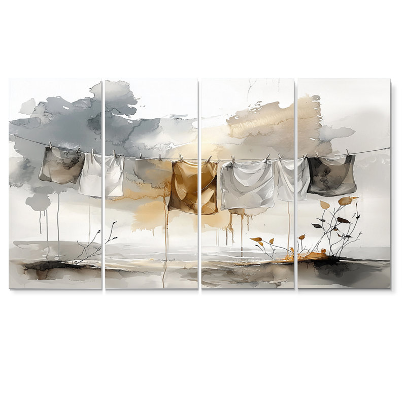 Ensemble de décorations murales gris Hanging Out Laundry I, H 32 po x l 64 po