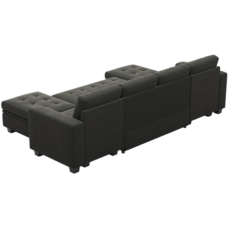 Shavera Velvet U-Shaped Sectional Couch Convertible Large Sofa Bed Sleeper With Storage Ottoman, Grey Velvet