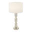 Lampe de table moderne en métal empilable avec détails en verre et abat-jour en lin-473028505