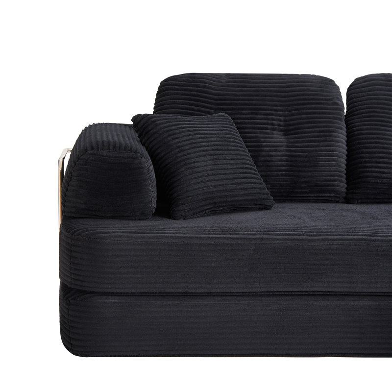 Canapé d'angle à compression, canapé méridienne moderne en velours côtelé de 264 cm pour la maison, Black