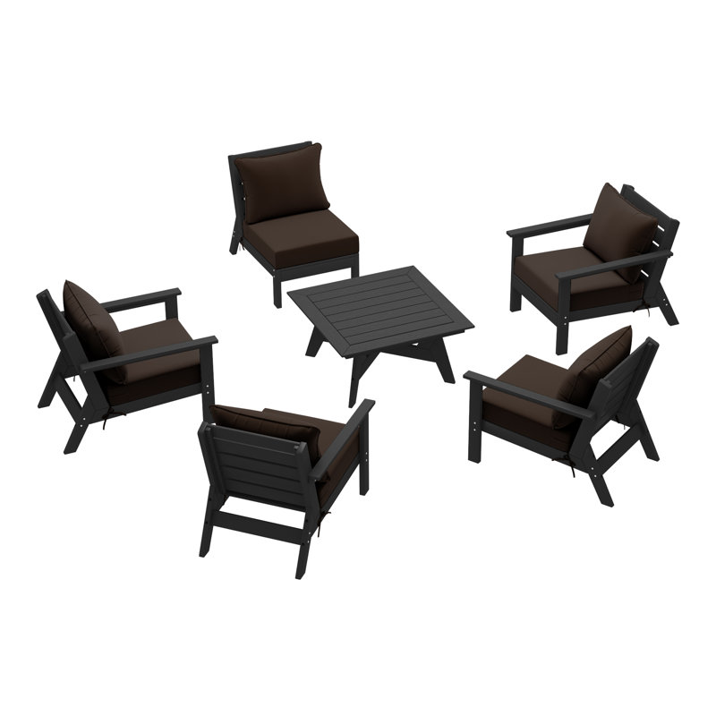 6-Piece Deep Seating Set, Black, Brown