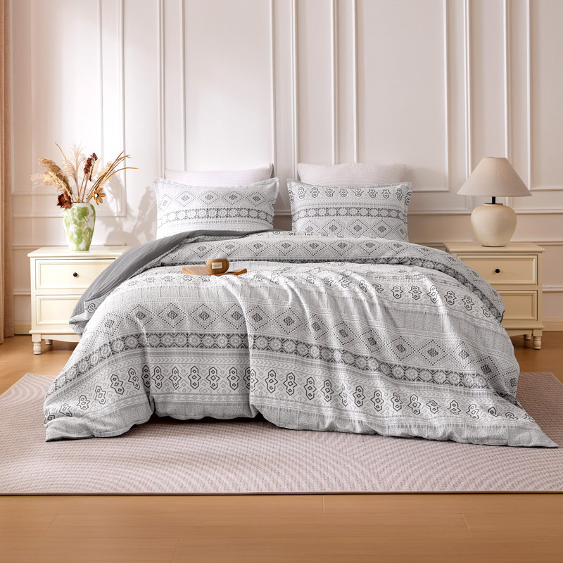 Ensemble de housse de couette Sleep Zone Diamond Grid Flower Craft, Housse de couette double et 2 taies décoratives