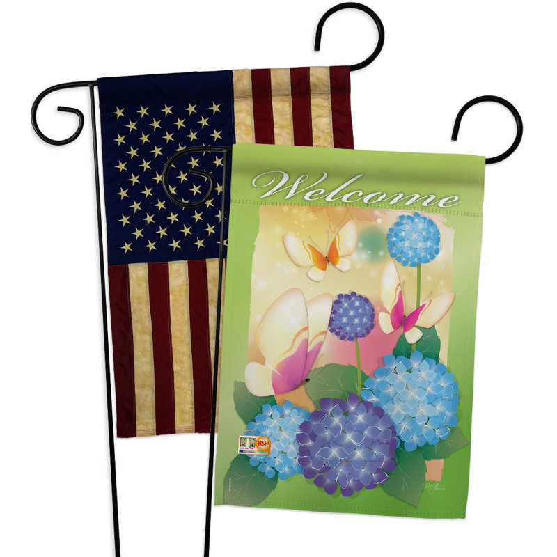 Drapeau de jardin 2 côtés en polyester 19 po x 13 po amis et grenouilles 2 pièces welcome papillons