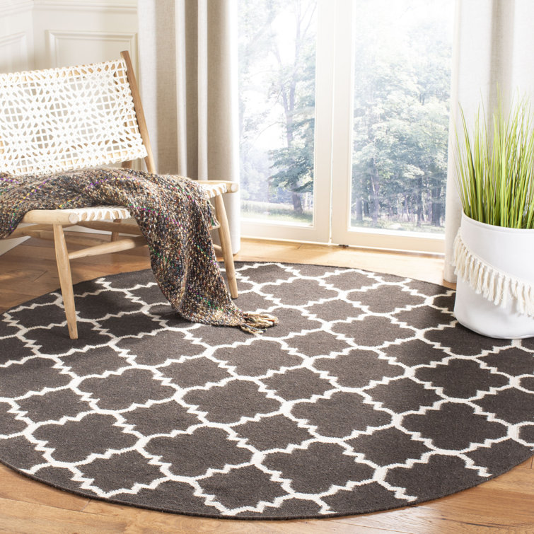 Rodgers Hand Woven Flat Weave Wool/Cotton Geometric Rug in Brown/Ivory