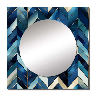 Vintage Cobalt Blue Chevron Geometric - Glam Large Square Mirror For Wall Art Decor