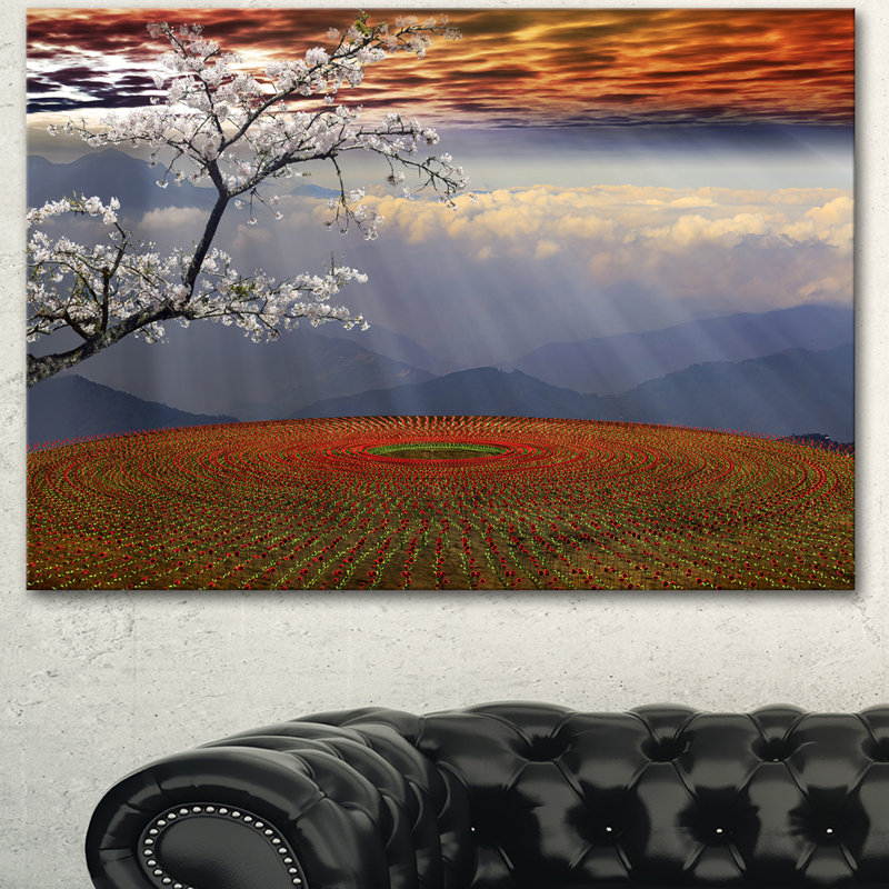 « magnifique champ fleur à coucher du soleil », impression sur toile tendue, H 12 po x l 20 po