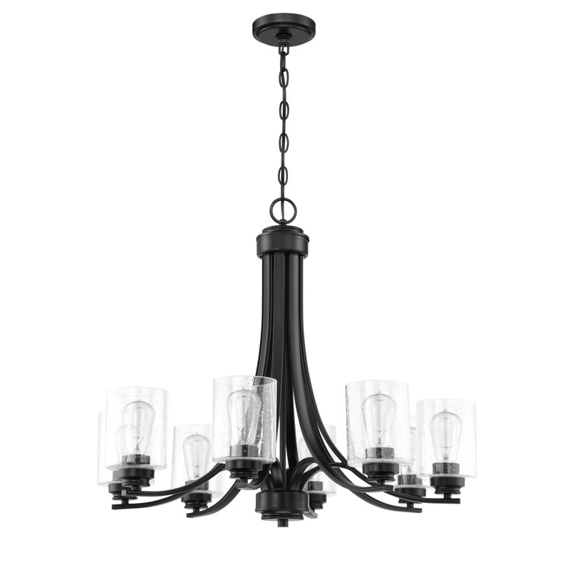 Omer   8 - Light Dimmable Empire Chandelier, Clear Seeded, Flat Black