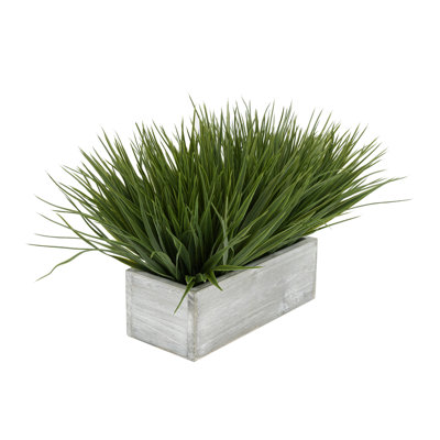Faux Onion Grass Grass in Wood Planter