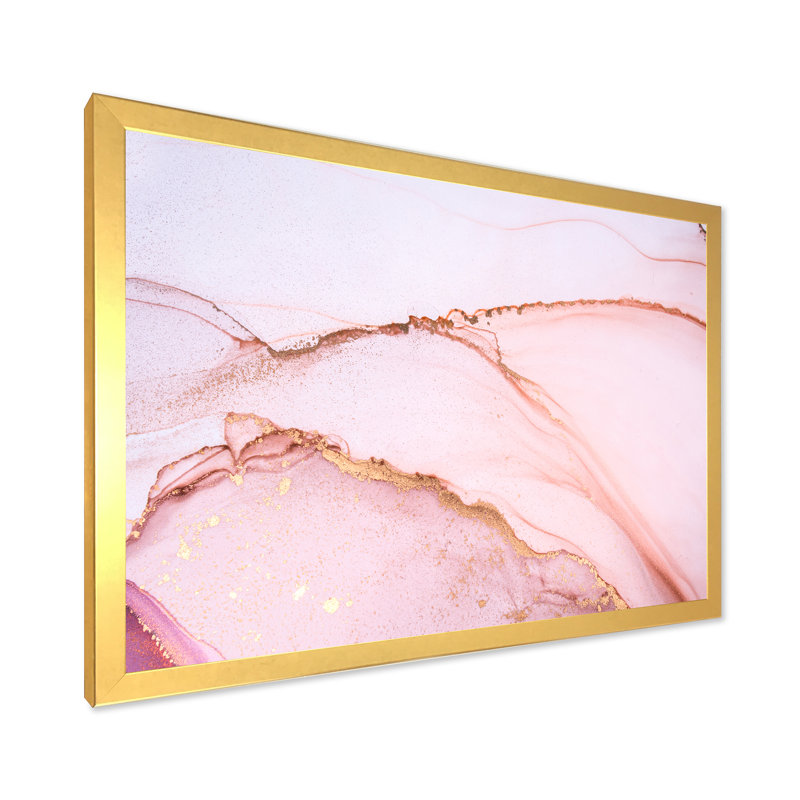 Reproduction d'art sur toile, or et rose marbré, H 16 po x l 32 po x P 1 po, Toile encadrée dorée