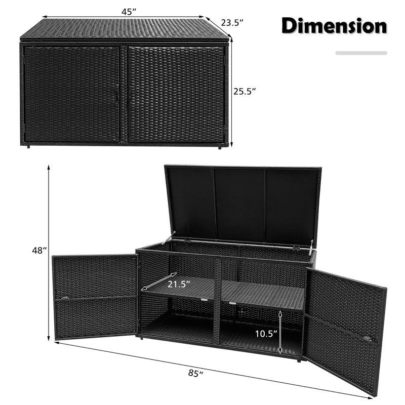 Costway 45'' W 88 Gallons Water Resistant Deck Box in Black