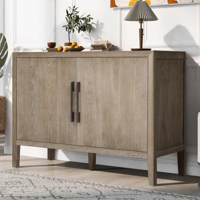 U-Style Storage Cabinet Sideboard Wooden Cabinet With 2 Metal Handles And 2 Doors For Hallway, Entryway, Living Room, Natural