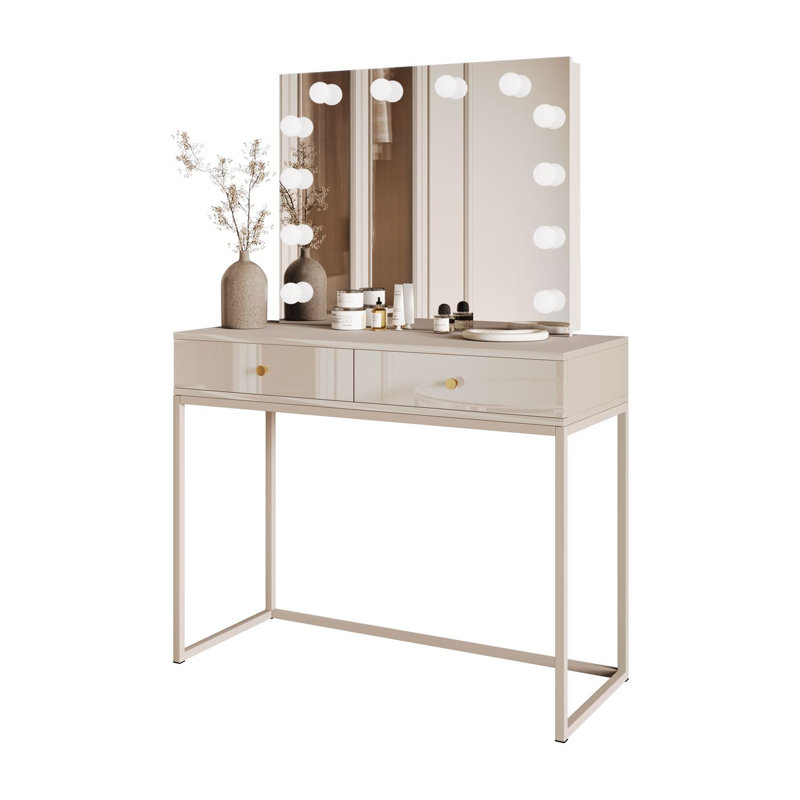Dressing Table with Mirror, Cashmire/Gold