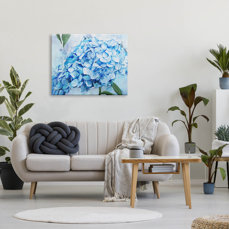 «Blue Hydrangea Blossom Leaves», art giclée par Ziwei Li, H 30 po x l 40 po x P 1,5 po, Toile tendue