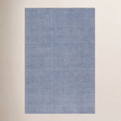 Caron Light Blue Cream Hand-Woven Striped Rug