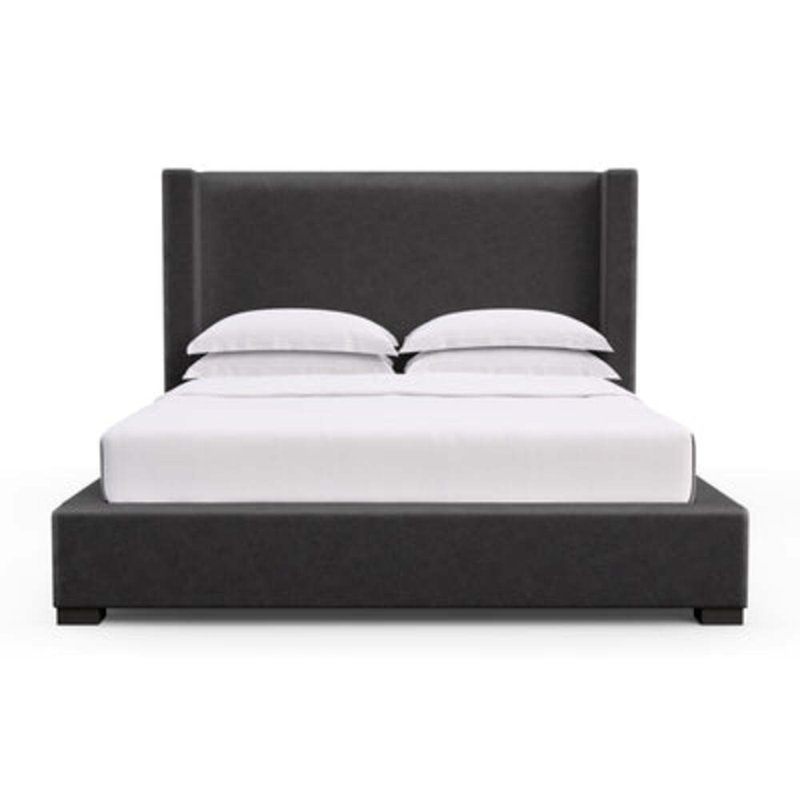 Roxborough Upholstered Wingback Bed, California King, Distressed Leather Black Jack, Weathered
