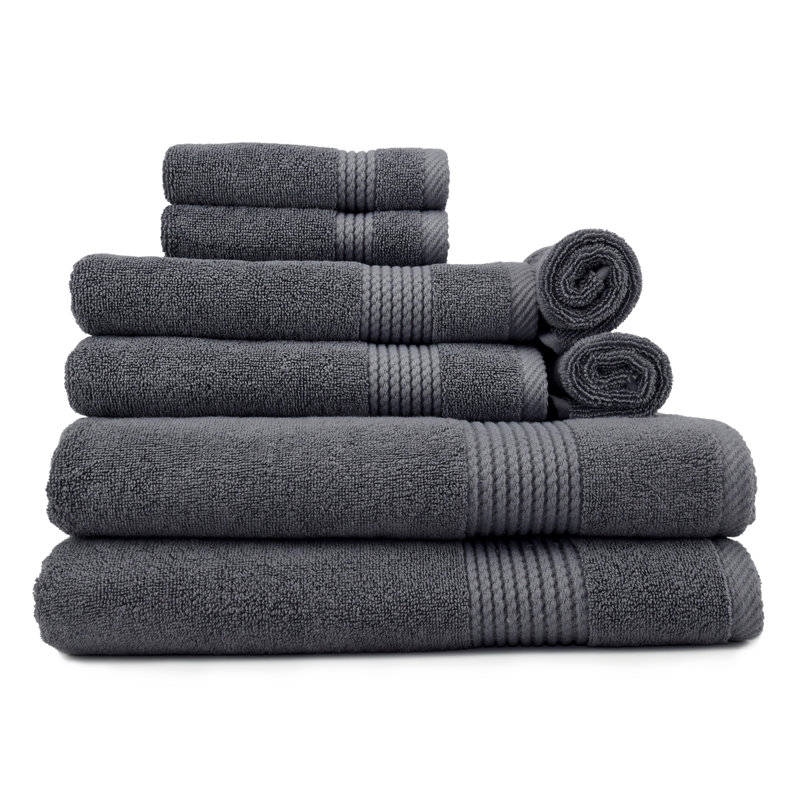 Adlena 8 Piece Turkish Cotton Towel Set, Dark Gray