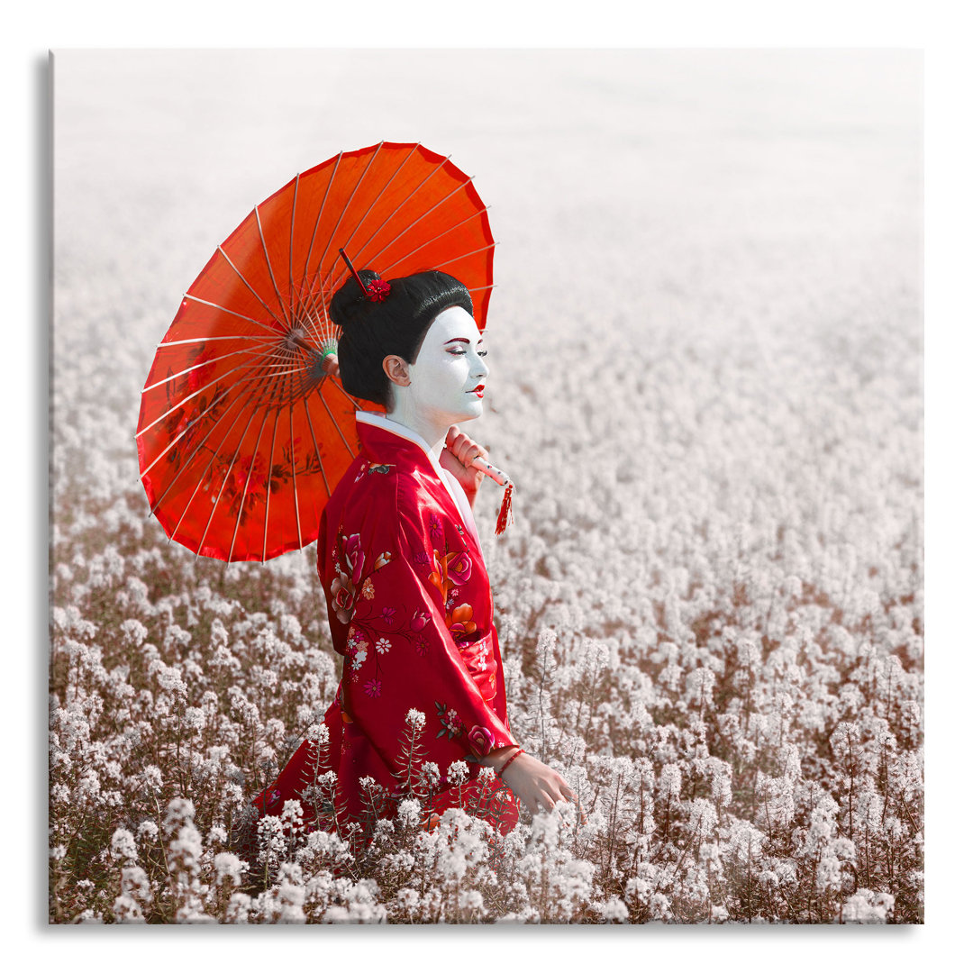 Glasbild Geisha Auf Dem Feld