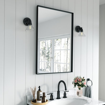 Metal Rectangle Mirror with Aluminum Frame, Bathroom Mirror with Resistant Glass