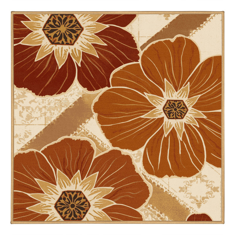 Tapis marocain d'inspiration mondiale Parrilla Marigold lavable à la machine - reliure brun clair, 7' Square