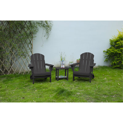 Folding Adirondack Chair with Side Table, 3-Piece Adirondack Chair Set with Wood Texture, Gray(includes 2 Chairs and 1 Table)
