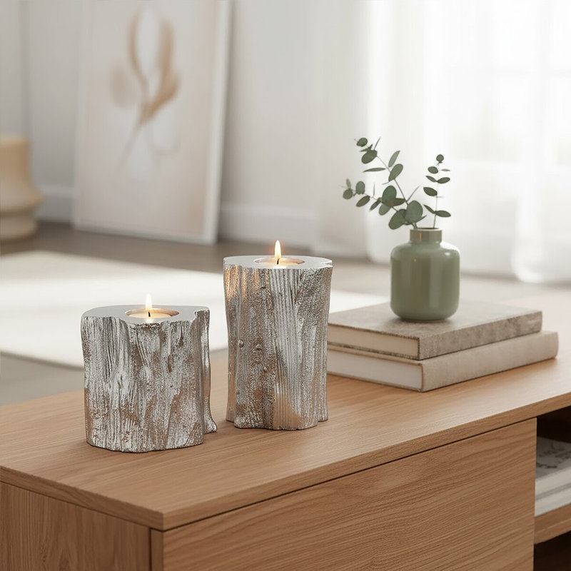 Beric 2 Piece Aluminum Tabletop Tealight Holder Set, Silver