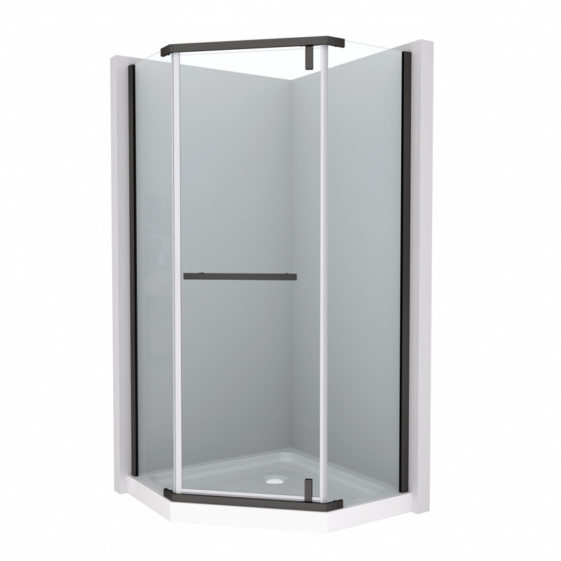 Porte de douche pivotante, avec verre trempé 1/4 po, cabine de douche néo-angle sans cadre 34,75 po x 72 po, Noir mat