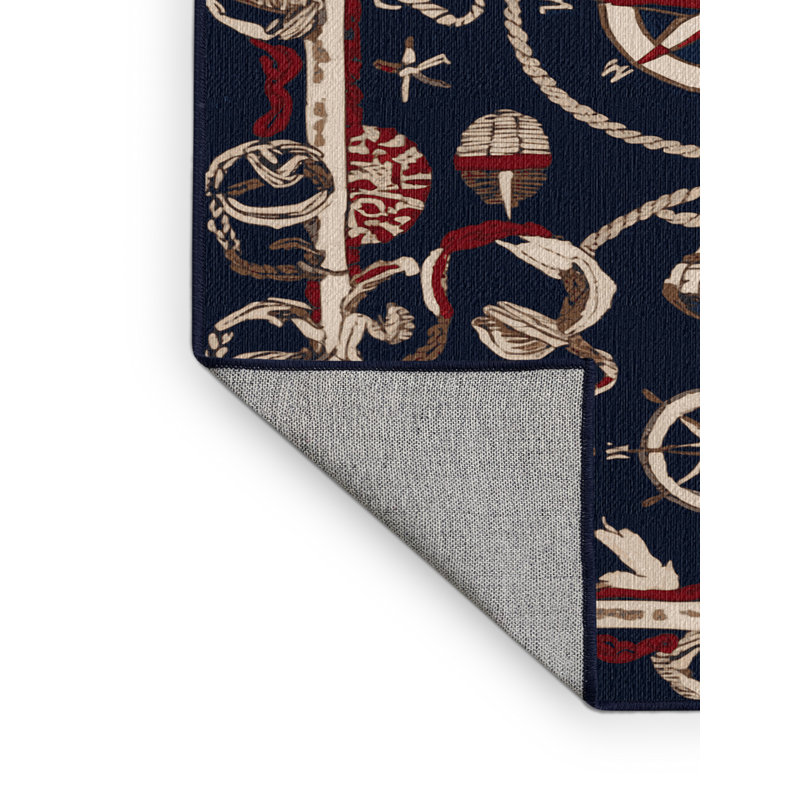 Washable Pacific nautical Nautical Area Rug, Square 4'