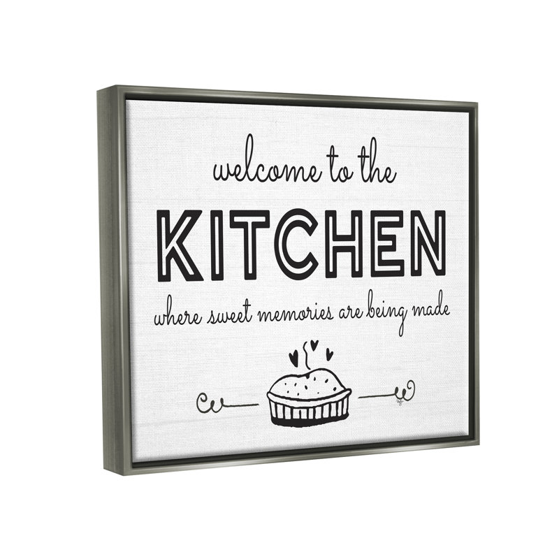 «Welcome to Kitchen Fresh Baked Pie», art textuel sur toile, H 25 po x l 31 po x P 1,7 po, Cadre flottant gris lustré