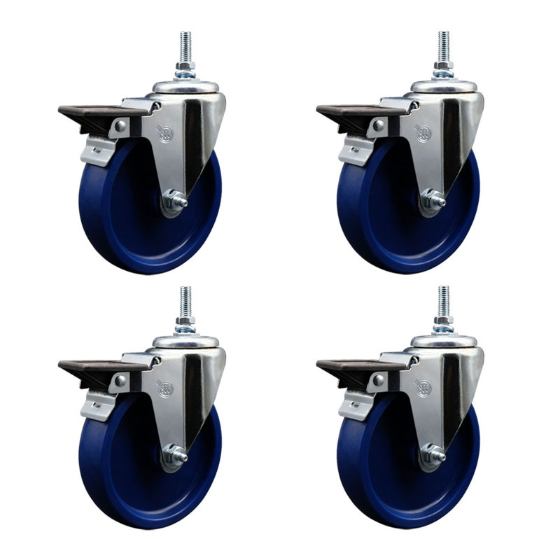 Polyurethane 3/8 Inch Threaded Stem Caster with Brake