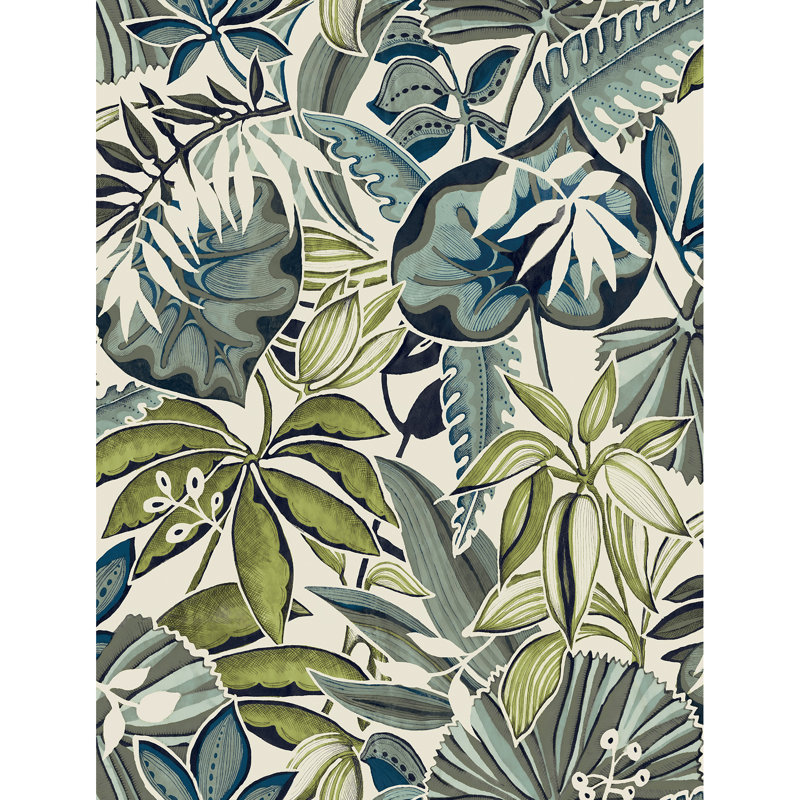 Papier peint auto-adhésif turquoise Feuilles, gris
