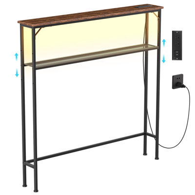 Table de chevet de 39,4 po avec 2 prises de courant et 2 lumières à DEL