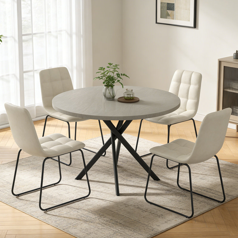 Ensemble de table de salle à manger 43,4 pouces pour 4 personnes, Gris, Beige