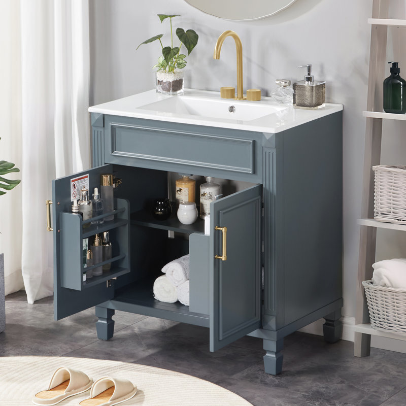 Meuble-lavabo en céramique Classic, Bleu foncé / doré