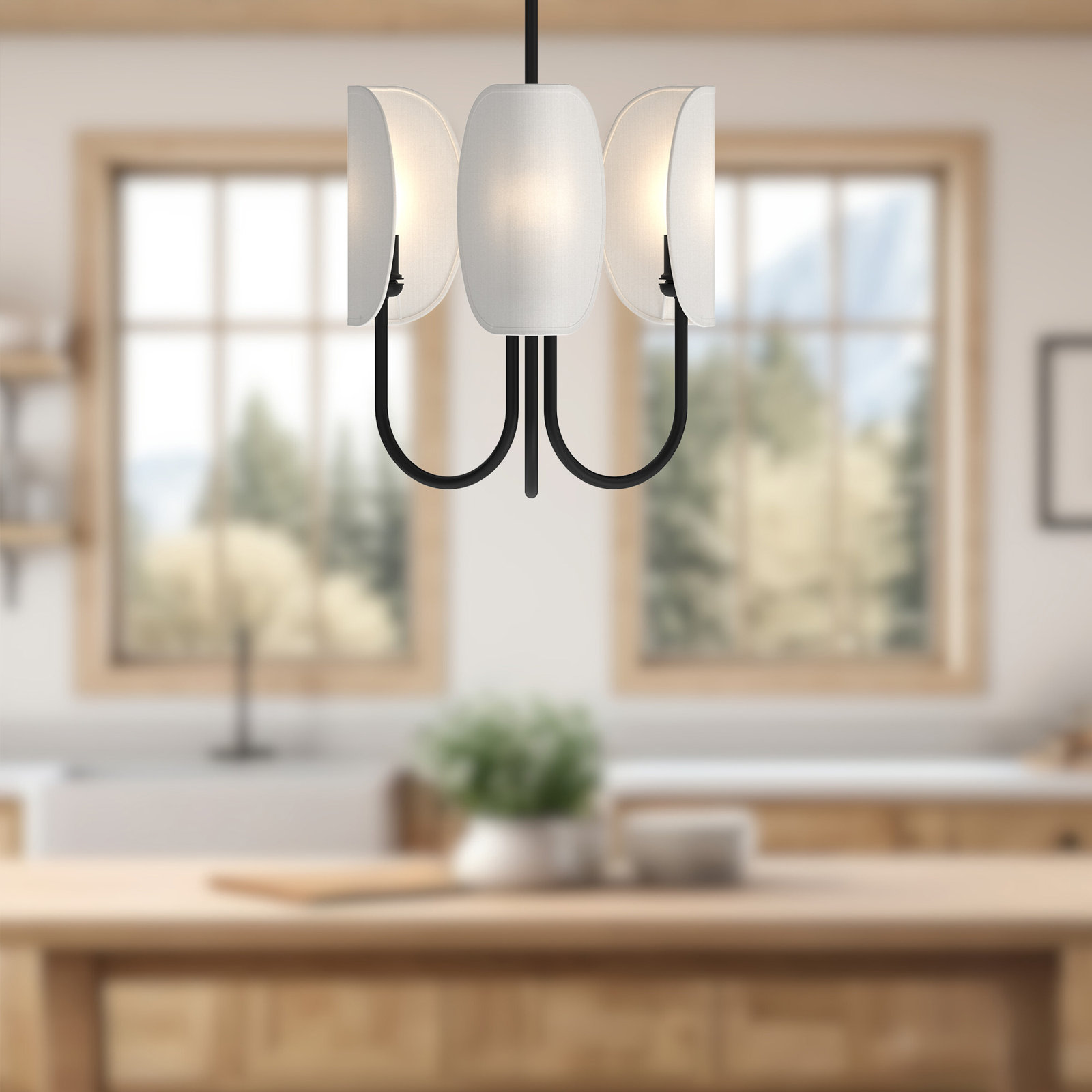 Calline 3 - Light Chandelier, Matte Black/White