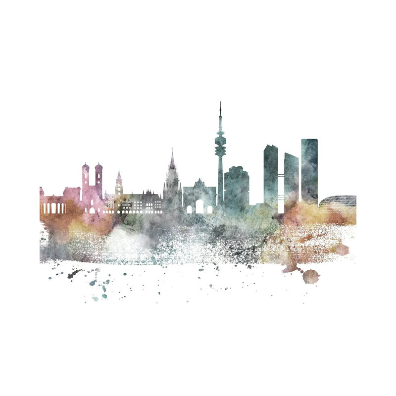 Munich Pastel Skyline by WallDecorAddict - Wrapped Canvas Print, 20.32 cm H x 30.48 cm W