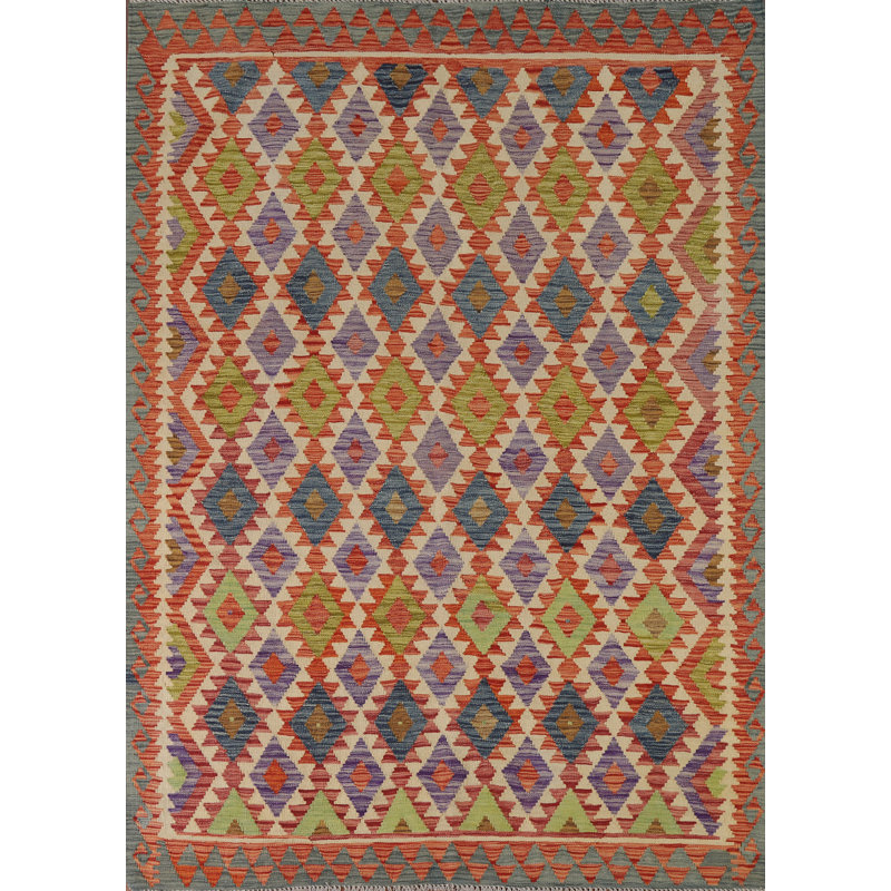 Tapis de salon réversible en laine Kilim 6 x 8