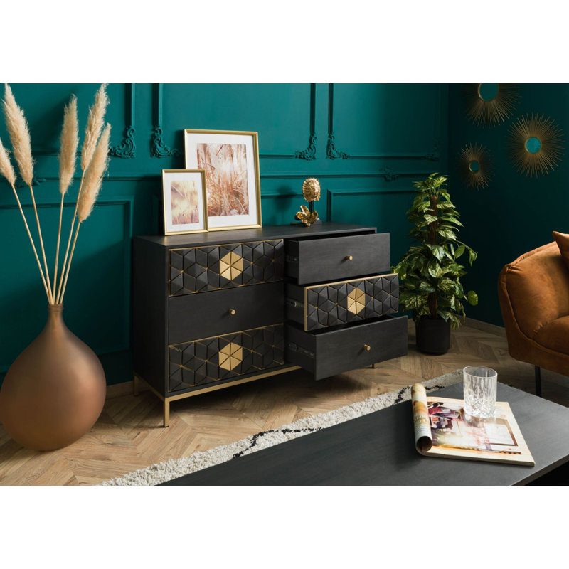 DIAMOND 122cm Solid Wood Sideboard, Grey/Brown/Blue