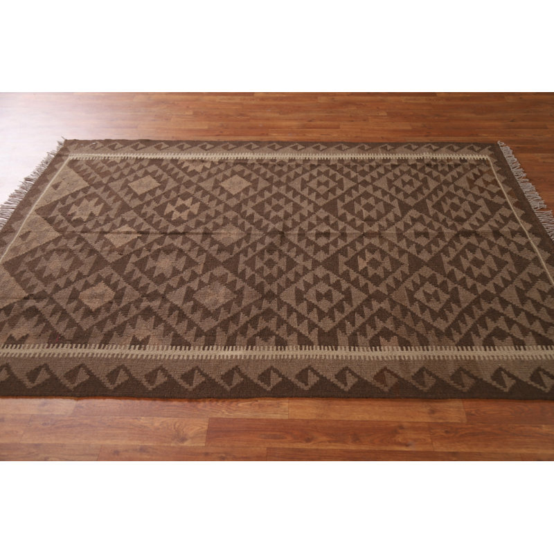 Brown Kilim Wool Area Rug 5x7