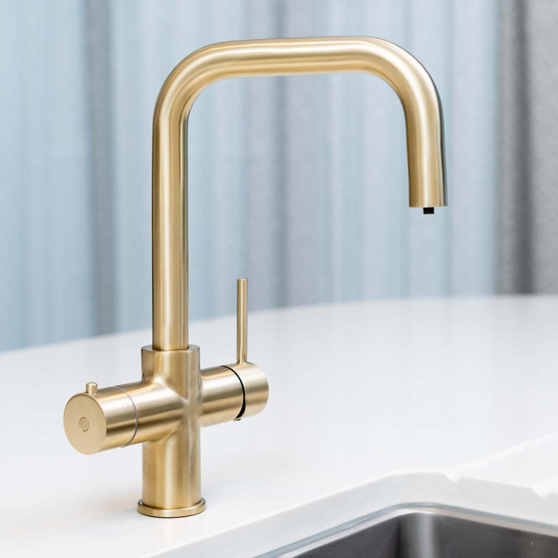 4-in-1 Instant Boiling and Filtered Water Tap - D Shape - 2.4 Litre Boiler, Brushed Brass